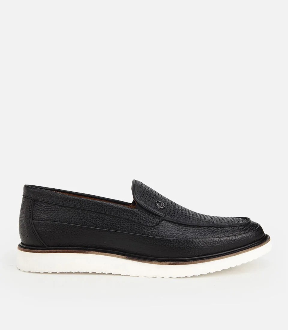 Hotiç Erkek Deri Siyah Delikli Hafif Tabanlı Klasik Loafer