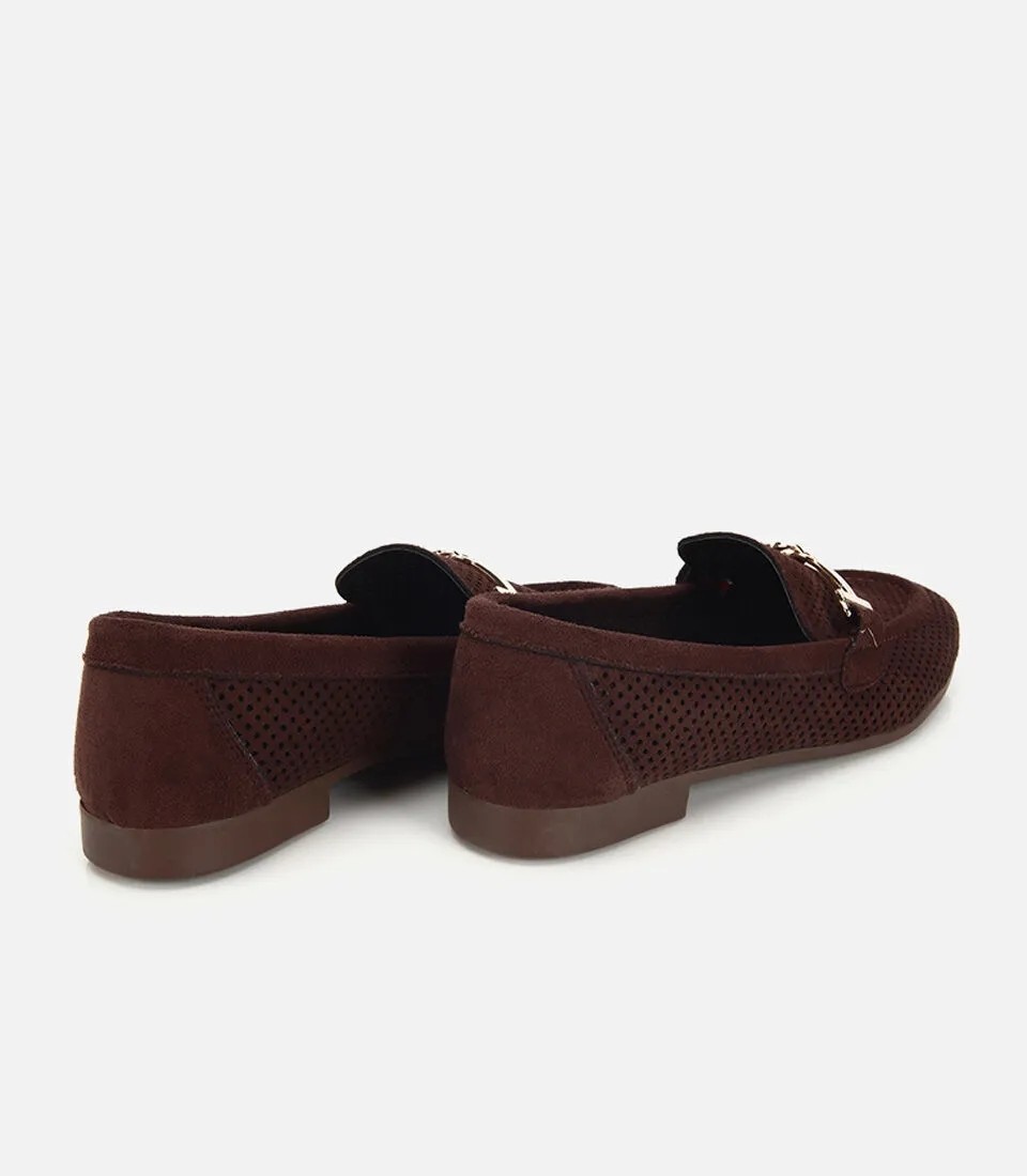 Hotiç Kadın Kahverengi Süet Tokalı Zımba Detaylı Loafer görsel 4