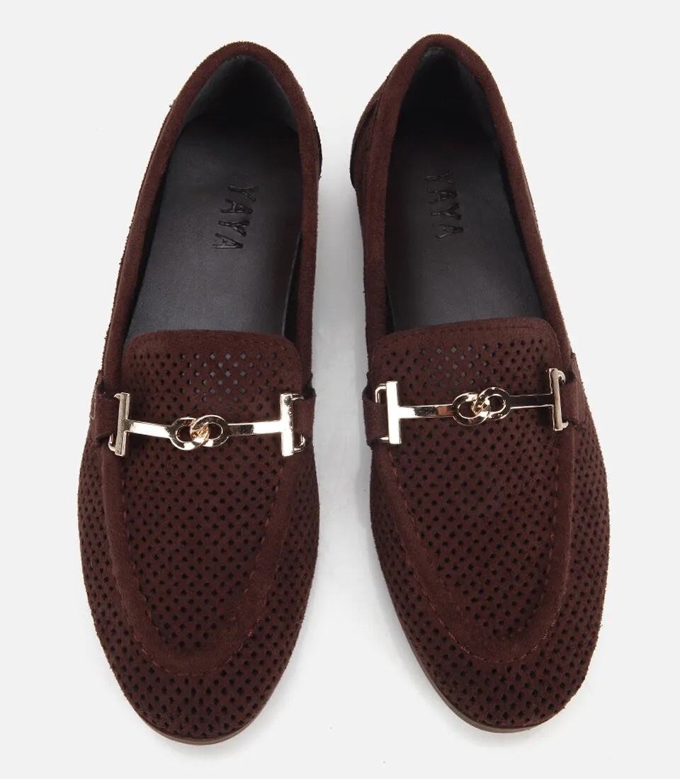 Hotiç Kadın Kahverengi Süet Tokalı Zımba Detaylı Loafer görsel 6