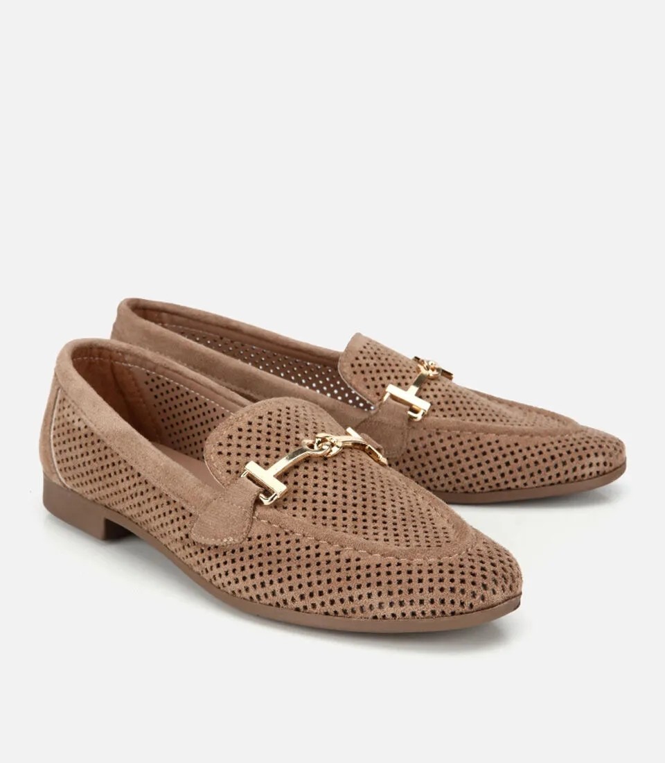 Hotiç Kadın Kahverengi Süet Tokalı Zımba Detaylı Loafer görsel 8