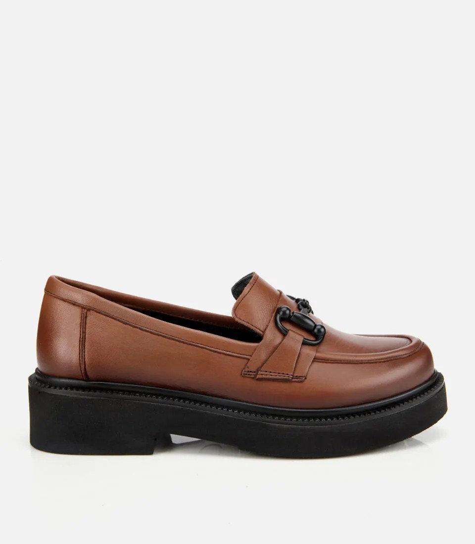 Hotiç Kadın Deri Siyah Kalın Tabanlı Klasik Loafer