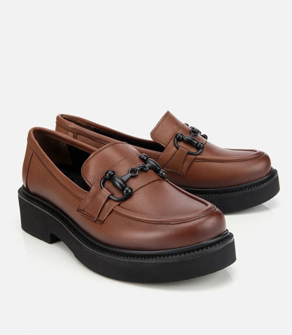 Hotiç Kadın Deri Siyah Kalın Tabanlı Klasik Loafer görsel 2