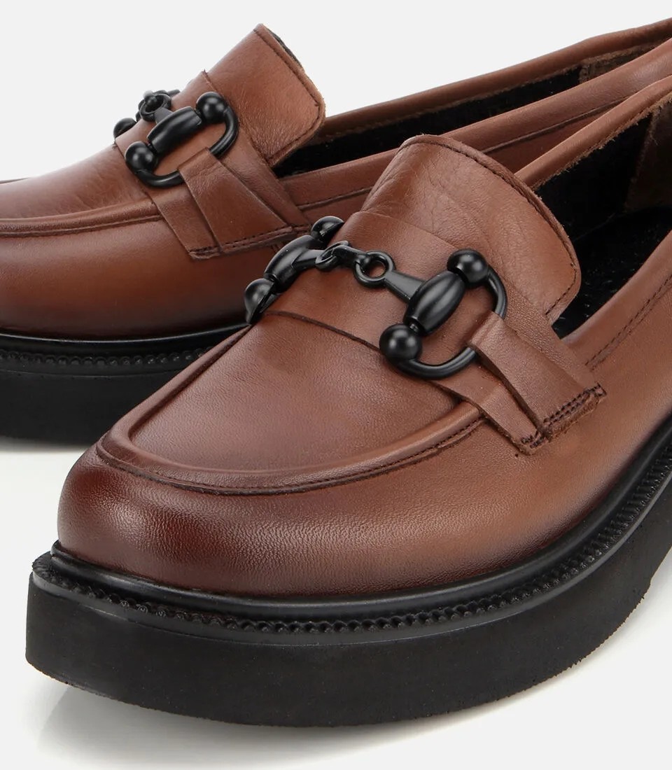 Hotiç Kadın Deri Siyah Kalın Tabanlı Klasik Loafer görsel 3