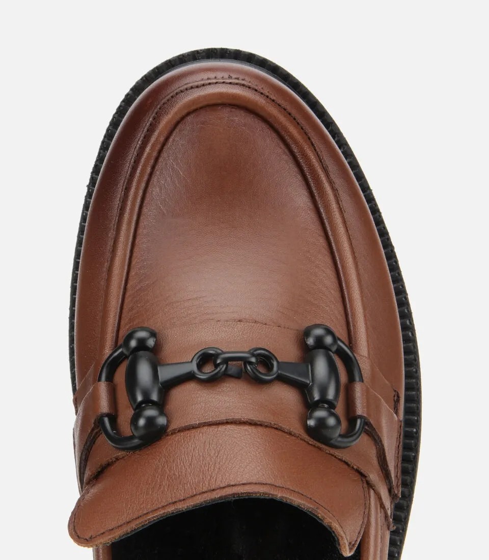 Hotiç Kadın Deri Siyah Kalın Tabanlı Klasik Loafer görsel 5