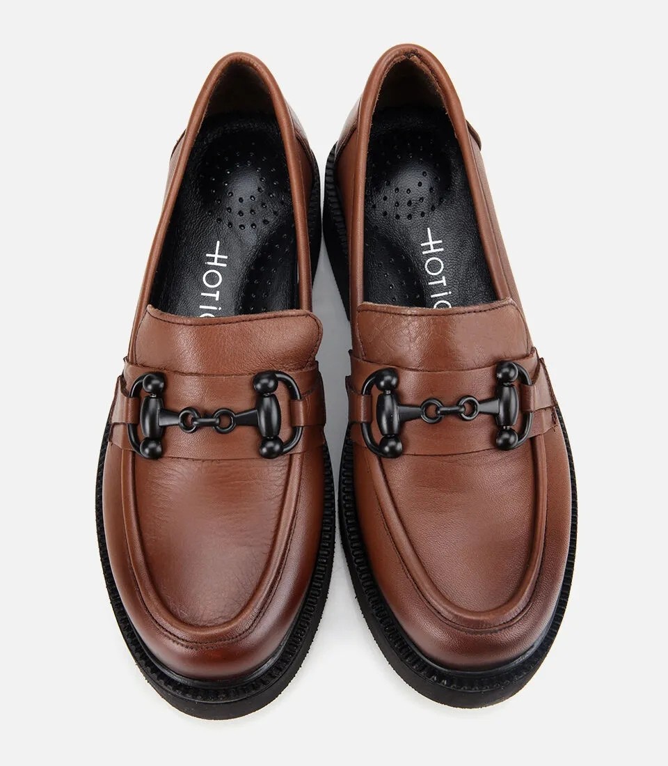 Hotiç Kadın Deri Siyah Kalın Tabanlı Klasik Loafer görsel 6