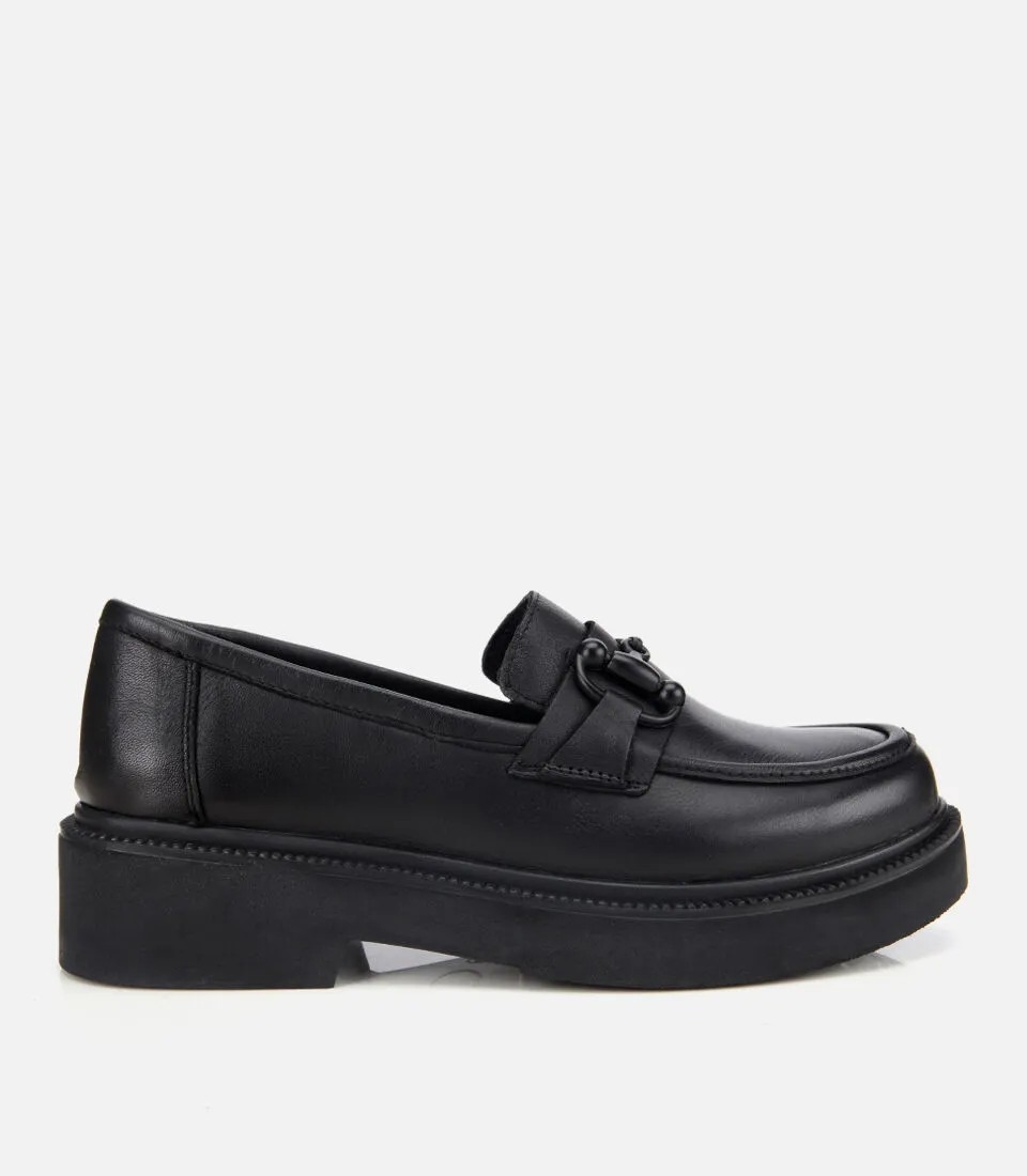 Hotiç Kadın Deri Siyah Kalın Tabanlı Klasik Loafer görsel 7