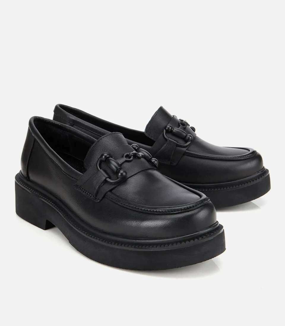 Hotiç Kadın Deri Siyah Kalın Tabanlı Klasik Loafer görsel 8