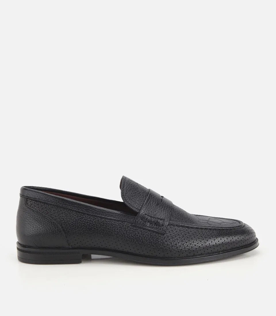 Hotiç 02AYH329690A100 ERKEK Deri Siyah Yumuşak Dokulu Baskılı Klasik Loafer