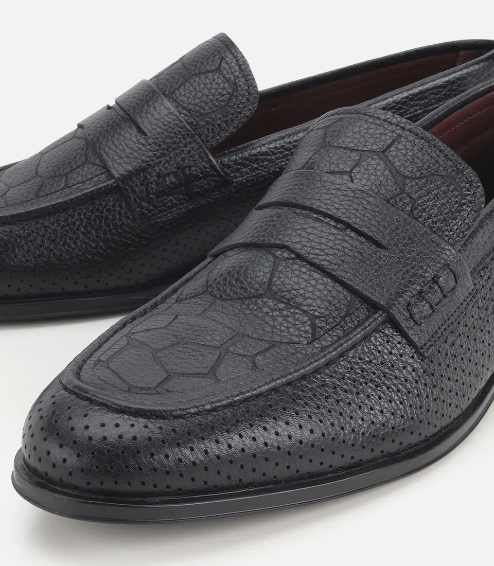 Hotiç 02AYH329690A100 ERKEK Deri Siyah Yumuşak Dokulu Baskılı Klasik Loafer görsel 3