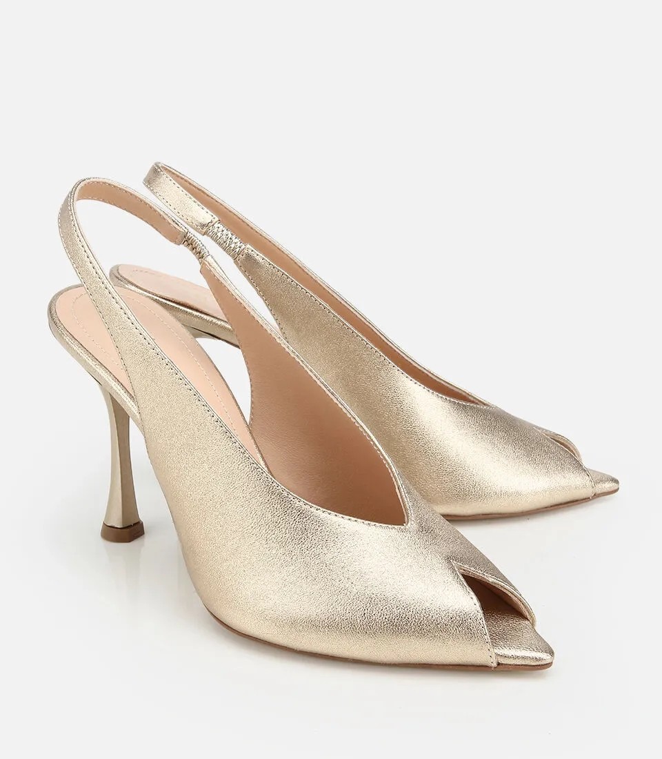 Hotiç 01SAH326650A540 KADIN Deri Gold Burnu Açık Ince Topuklu Stiletto görsel 2