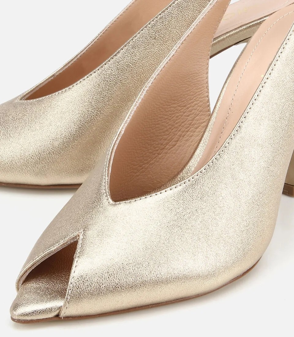 Hotiç 01SAH326650A540 KADIN Deri Gold Burnu Açık Ince Topuklu Stiletto görsel 3