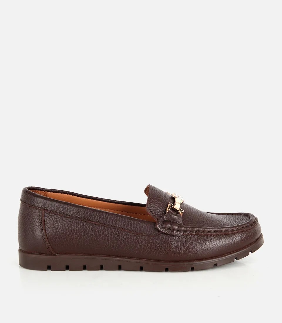 Hotiç 01AYH328770A480 KADIN Deri Kahverengi Gold Toka Detaylı Comfort Günlük Loafer