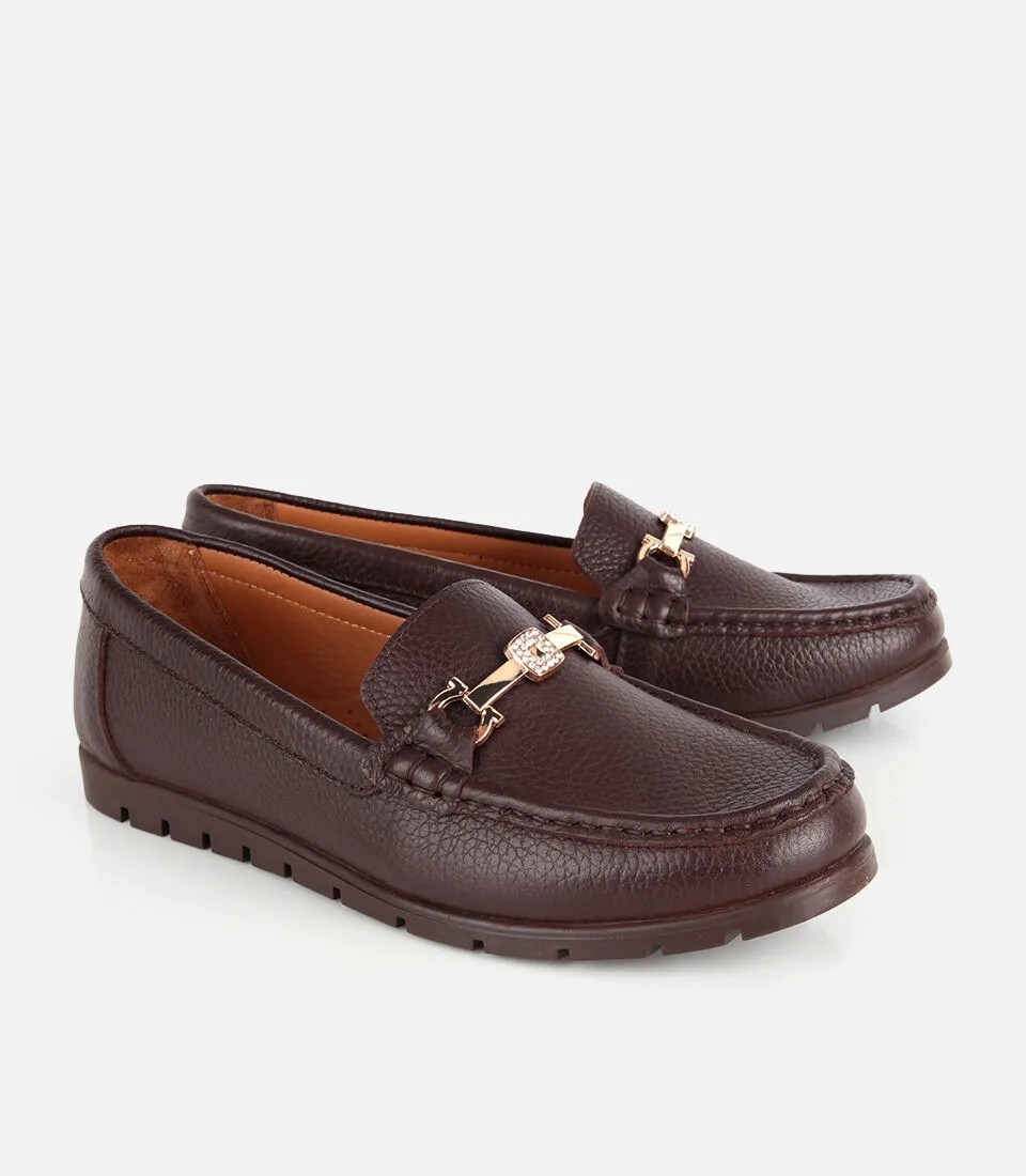 Hotiç 01AYH328770A480 KADIN Deri Kahverengi Gold Toka Detaylı Comfort Günlük Loafer görsel 2