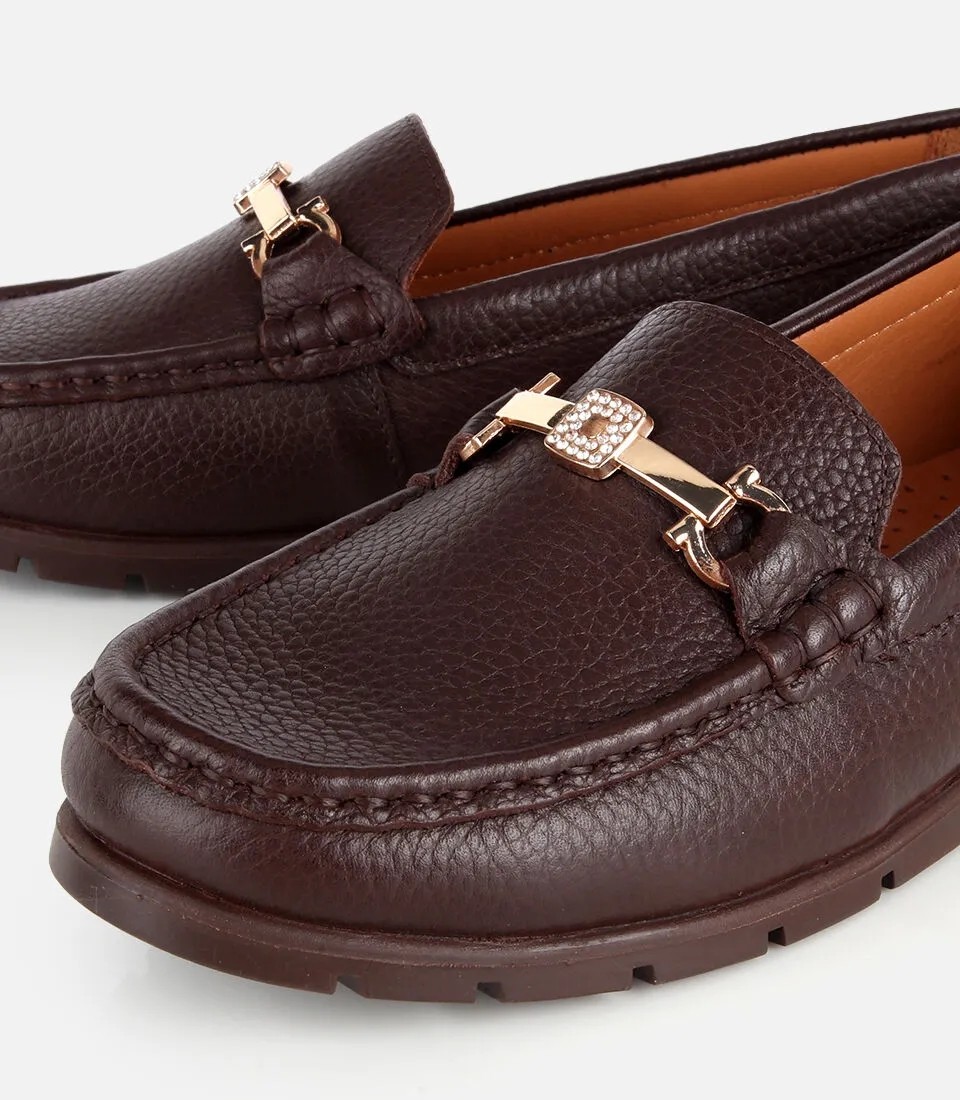Hotiç 01AYH328770A480 KADIN Deri Kahverengi Gold Toka Detaylı Comfort Günlük Loafer görsel 3