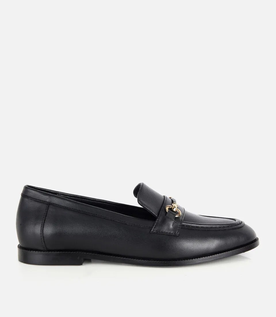 Hotiç 01AYH329510A100 KADIN Deri Siyah Gold Toka Detaylı Klasik Loafer