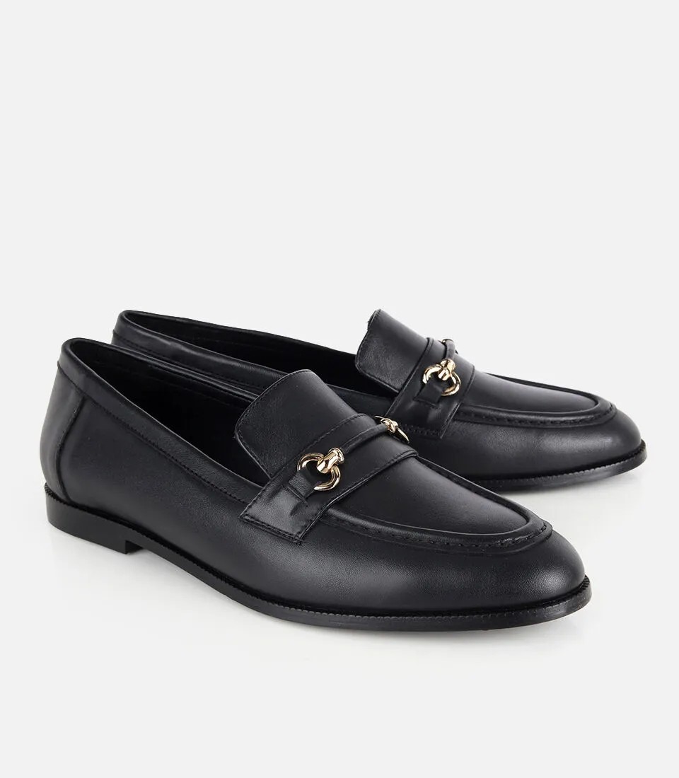 Hotiç 01AYH329510A100 KADIN Deri Siyah Gold Toka Detaylı Klasik Loafer görsel 2