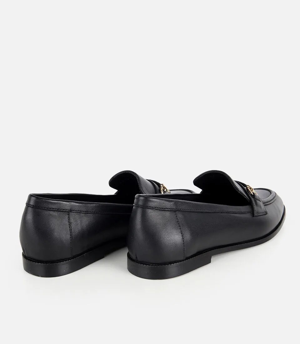 Hotiç 01AYH329510A100 KADIN Deri Siyah Gold Toka Detaylı Klasik Loafer görsel 4