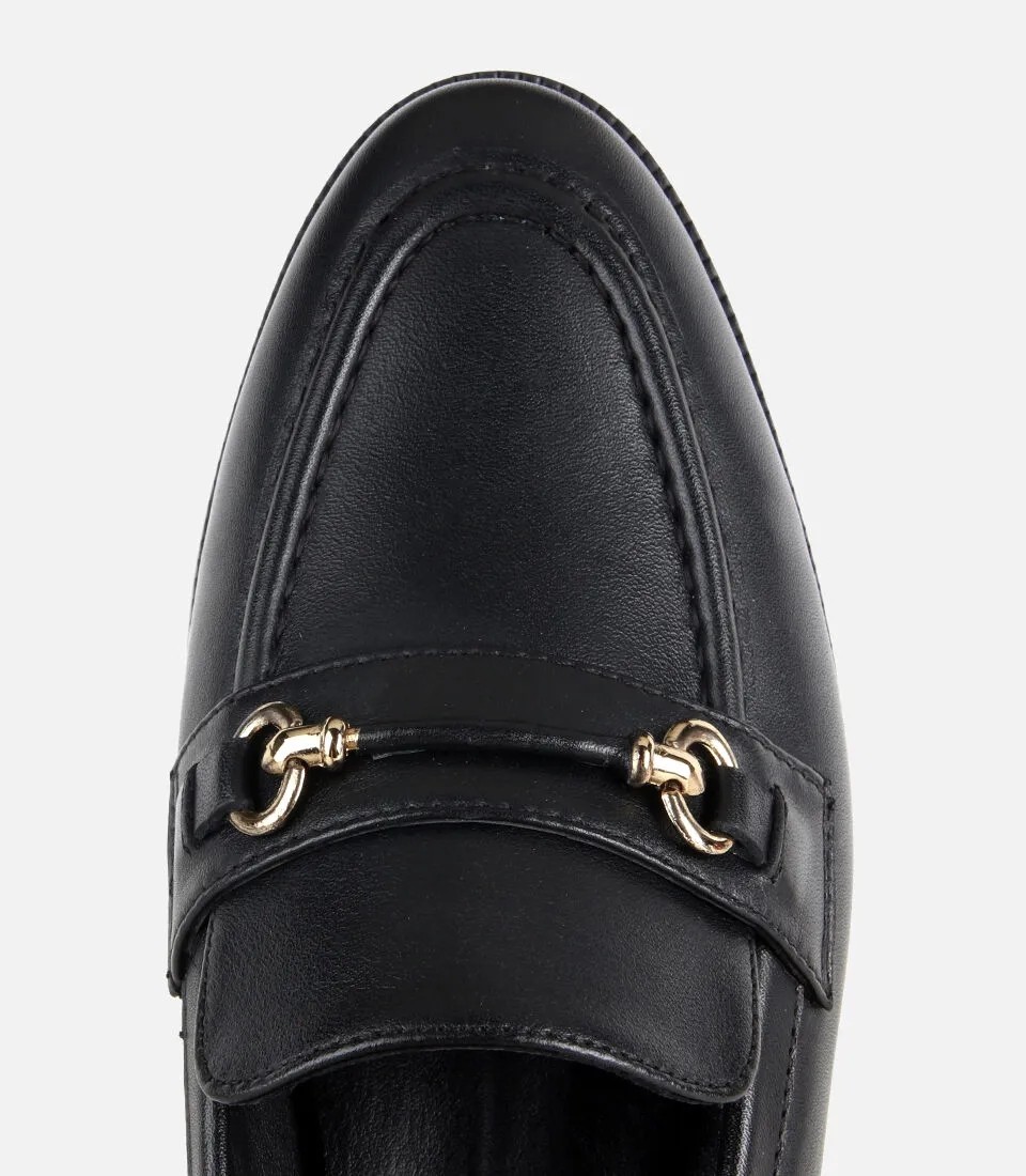 Hotiç 01AYH329510A100 KADIN Deri Siyah Gold Toka Detaylı Klasik Loafer görsel 5