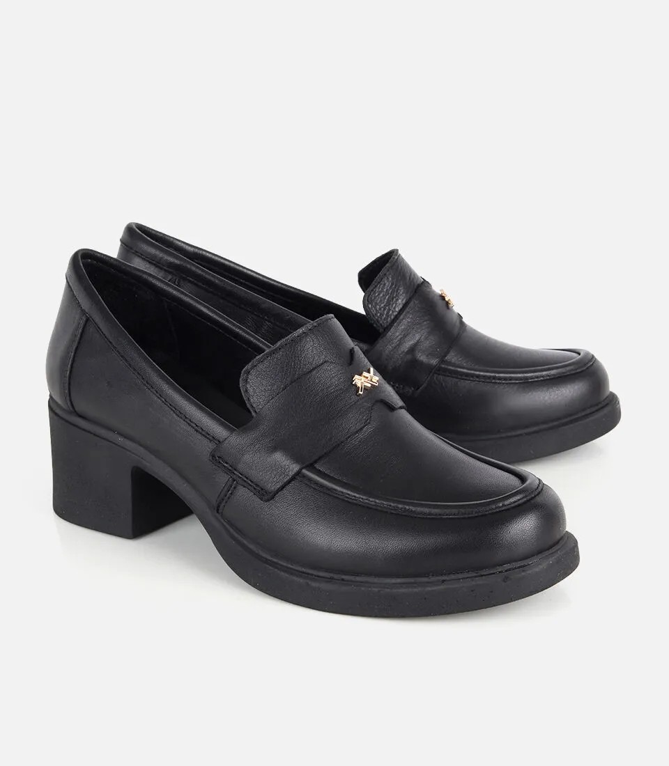 Hotiç 01AYH331930A100 KADIN Deri Siyah Yumuşak Dokulu Topuklu Klasik Loafer görsel 2