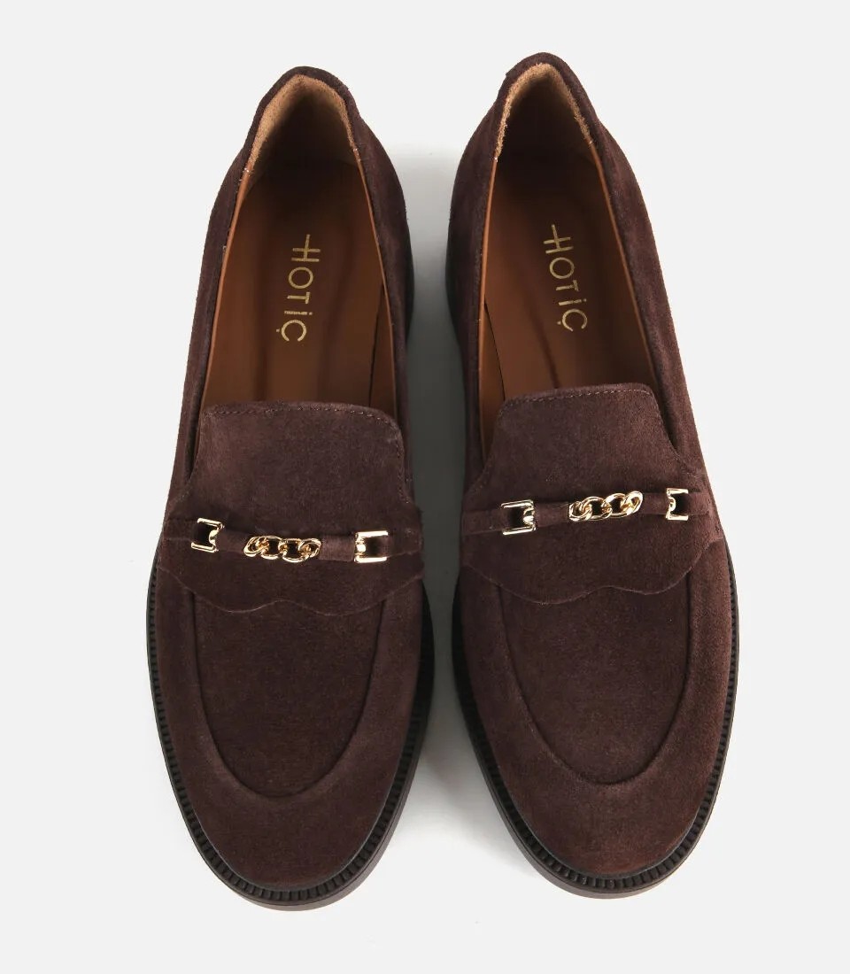 Hotiç 01AYH328890A340 KADIN Süet Deri Taba Gold Zincir Detaylı Günlük Mokasen Loafer görsel 6
