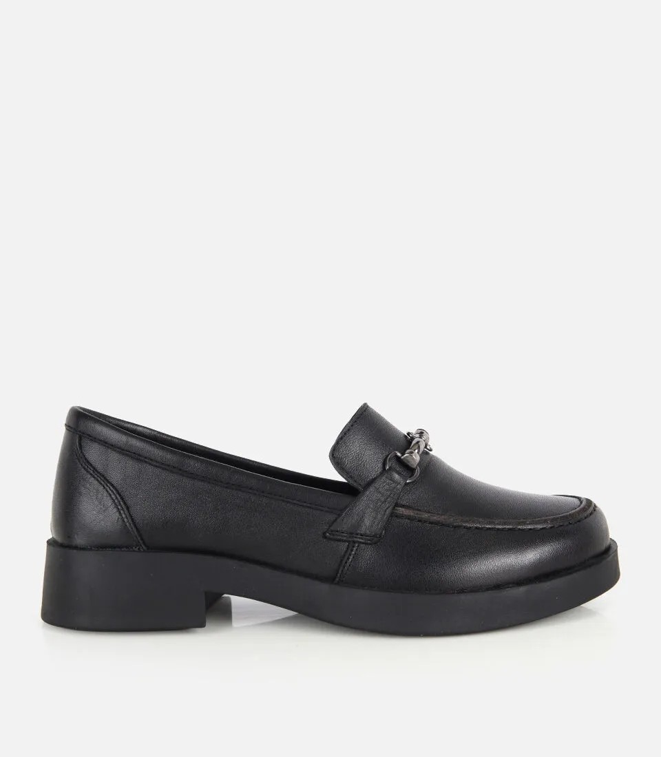 Hotiç 01AYH334760A100 KADIN Deri Siyah Metal Zincir Detaylı Klasik Loafer