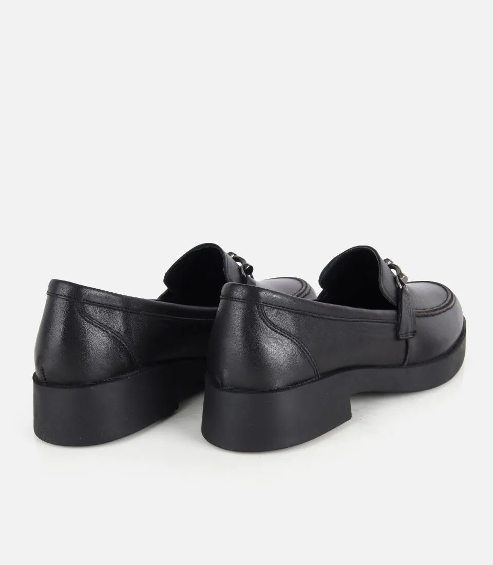 Hotiç 01AYH334760A100 KADIN Deri Siyah Metal Zincir Detaylı Klasik Loafer görsel 4