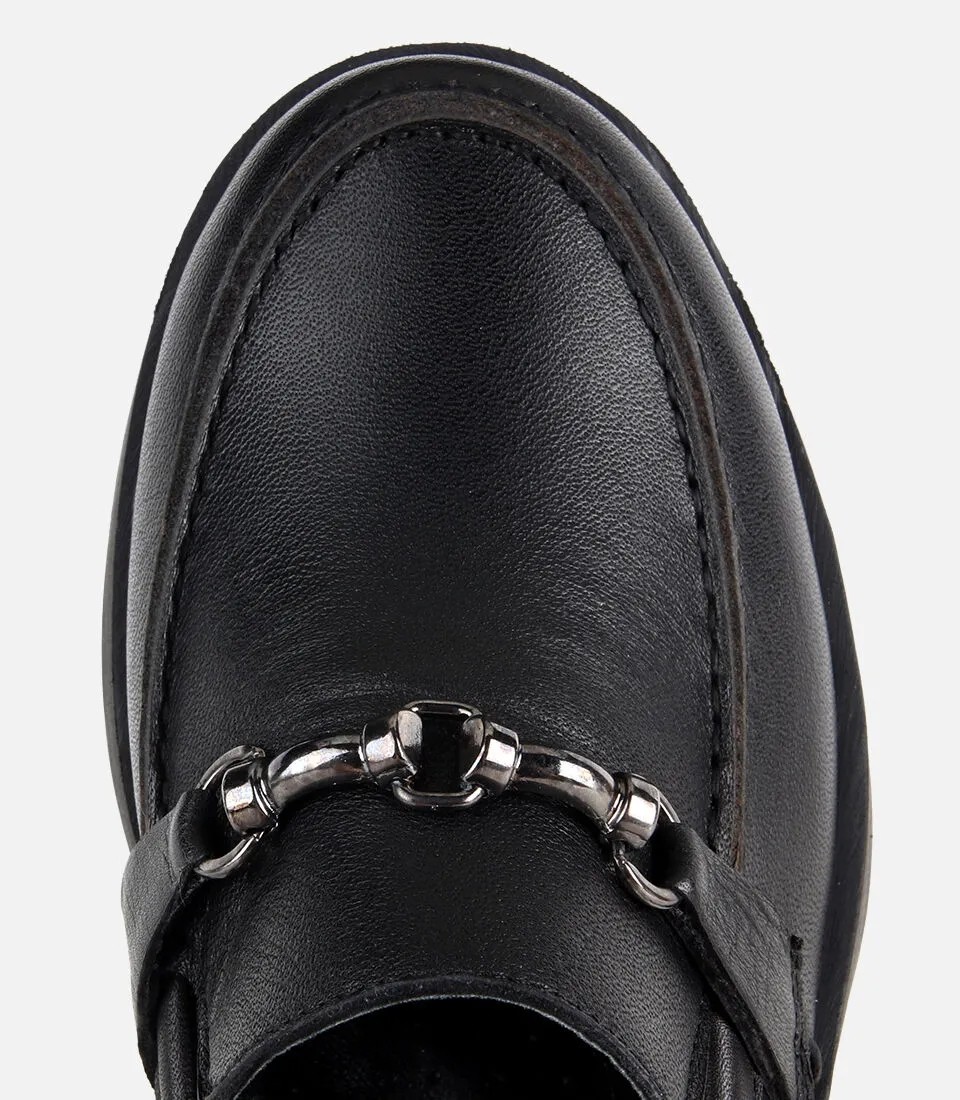 Hotiç 01AYH334760A100 KADIN Deri Siyah Metal Zincir Detaylı Klasik Loafer görsel 5