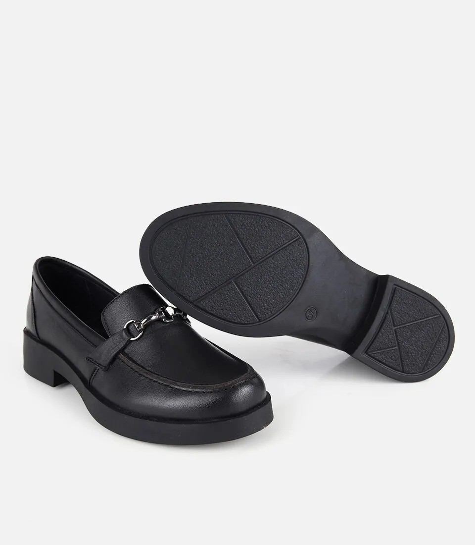 Hotiç 01AYH334760A100 KADIN Deri Siyah Metal Zincir Detaylı Klasik Loafer görsel 6