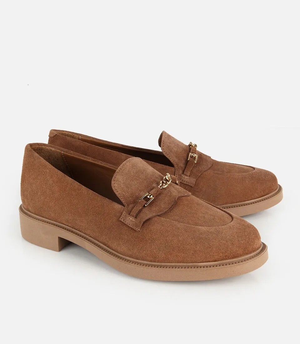 Hotiç 01AYH328890A340 KADIN Süet Deri Taba Gold Zincir Detaylı Günlük Mokasen Loafer görsel 8