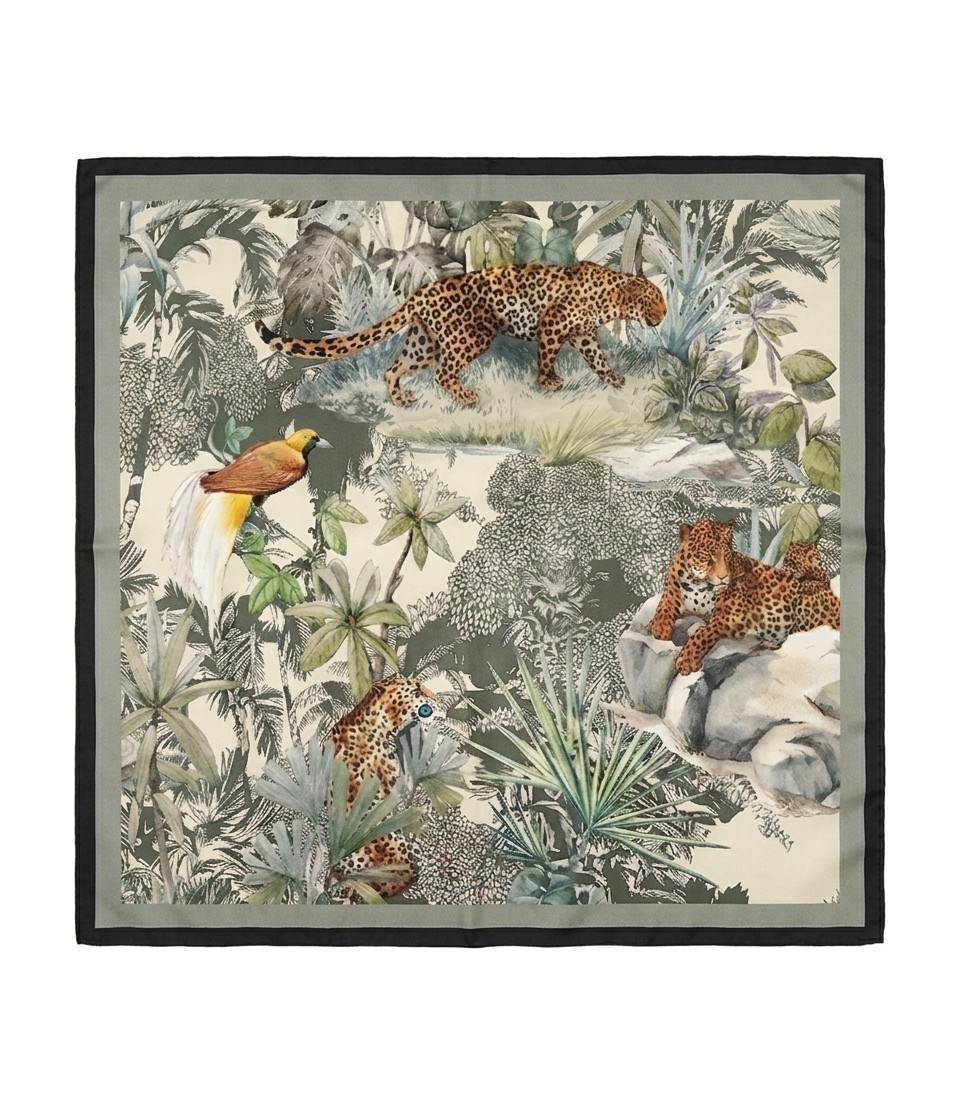 Dipol Butik Turuncu ve Lacivert Etnik Desenli Kare Saten Bandana Fular 50X50 cm görsel 4