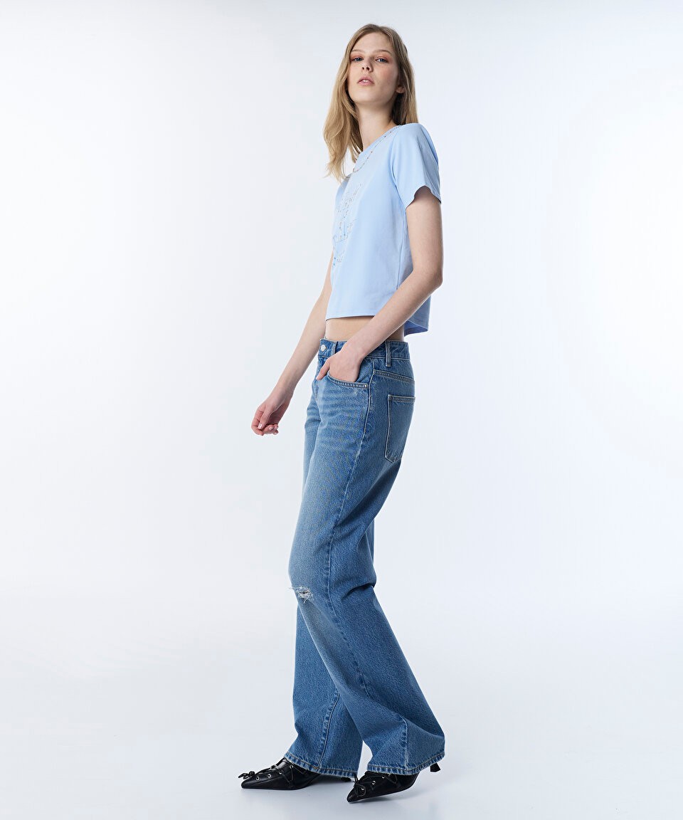 Twist Eskitme Efektli Jean Pantolon TS1260018037629 görsel 2