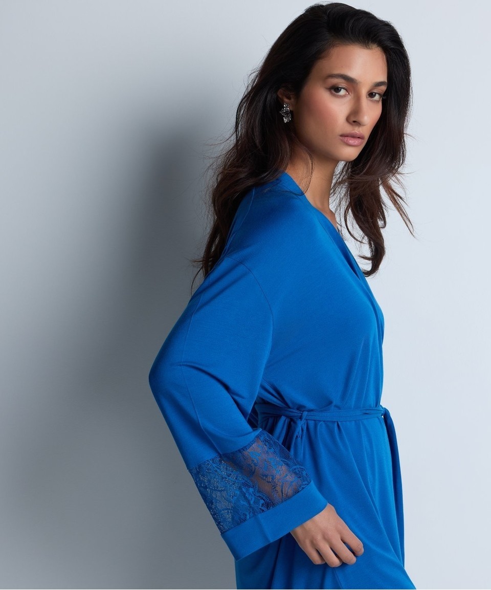 Aubade Lazy Days Kimono Seiden-Modal Kumaş ve Dantel Detaylı görsel 3
