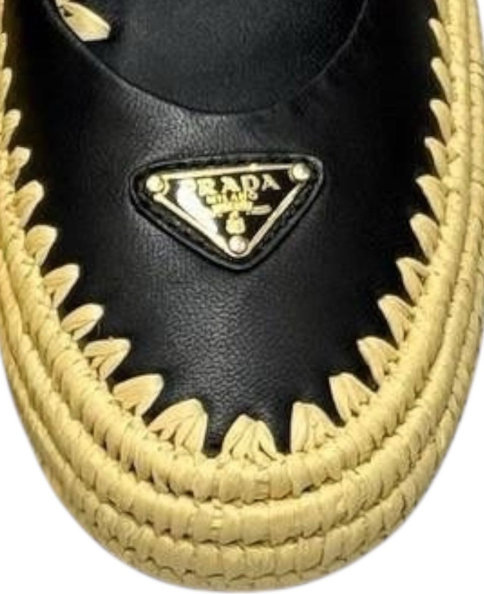 Globalux Prada Espadril Raffia Ballerinas Mary Jane - Kadın Ayakkabı - Günlük Ayakkabı - Hasır Ayakkabı görsel 3
