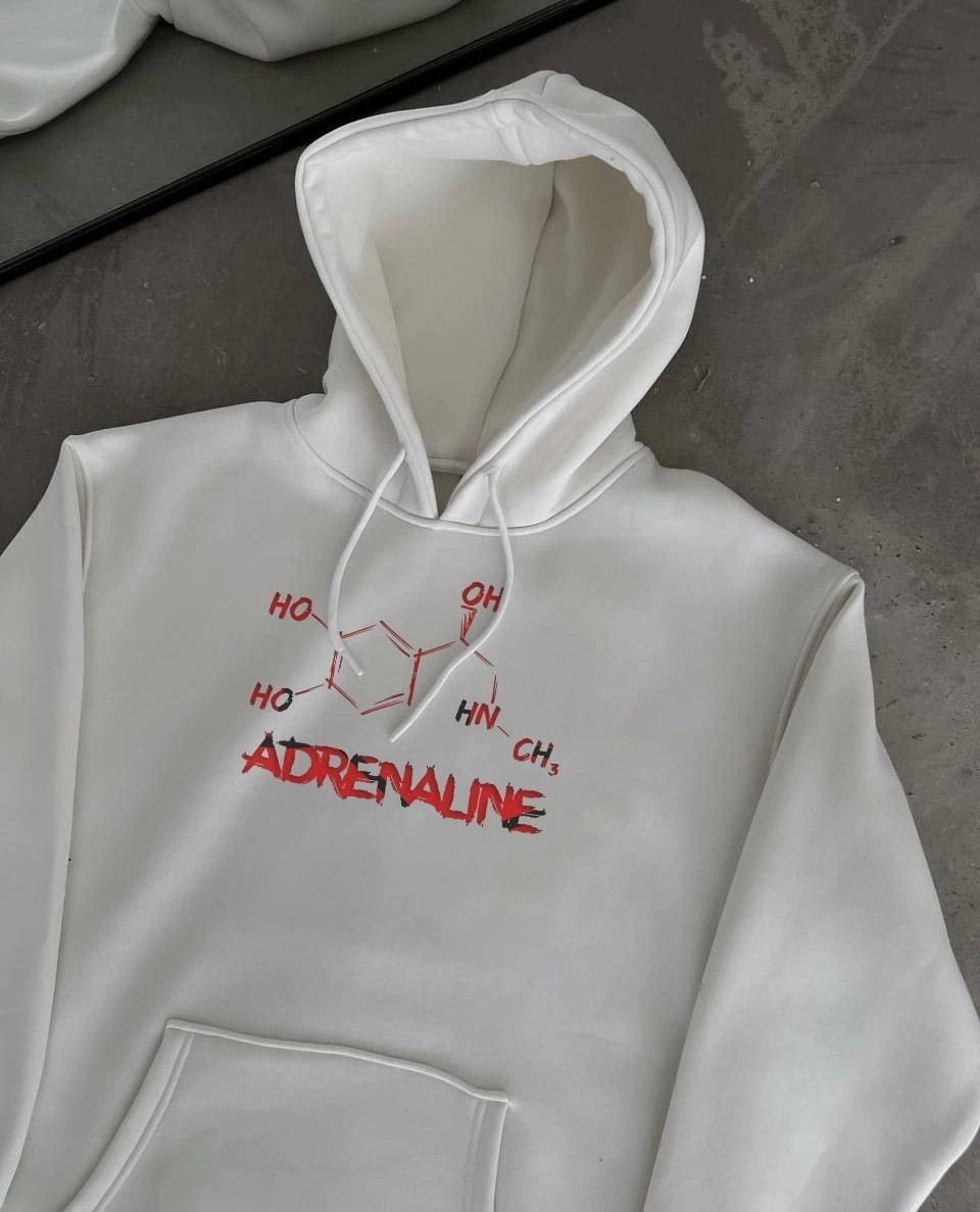 Tarz Yeri Kadın Oversize Kapüşonlu Cepli Baskılı 3 Iplik Pamuklu Hoodie Sweatshirt - Beyaz
