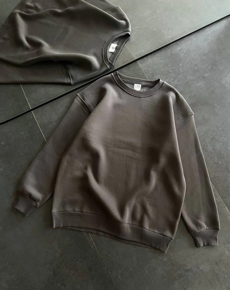 Tarz Yeri Kadın Bisiklet Yaka 3 Iplik Pamuklu Basic Sweatshirt - Füme