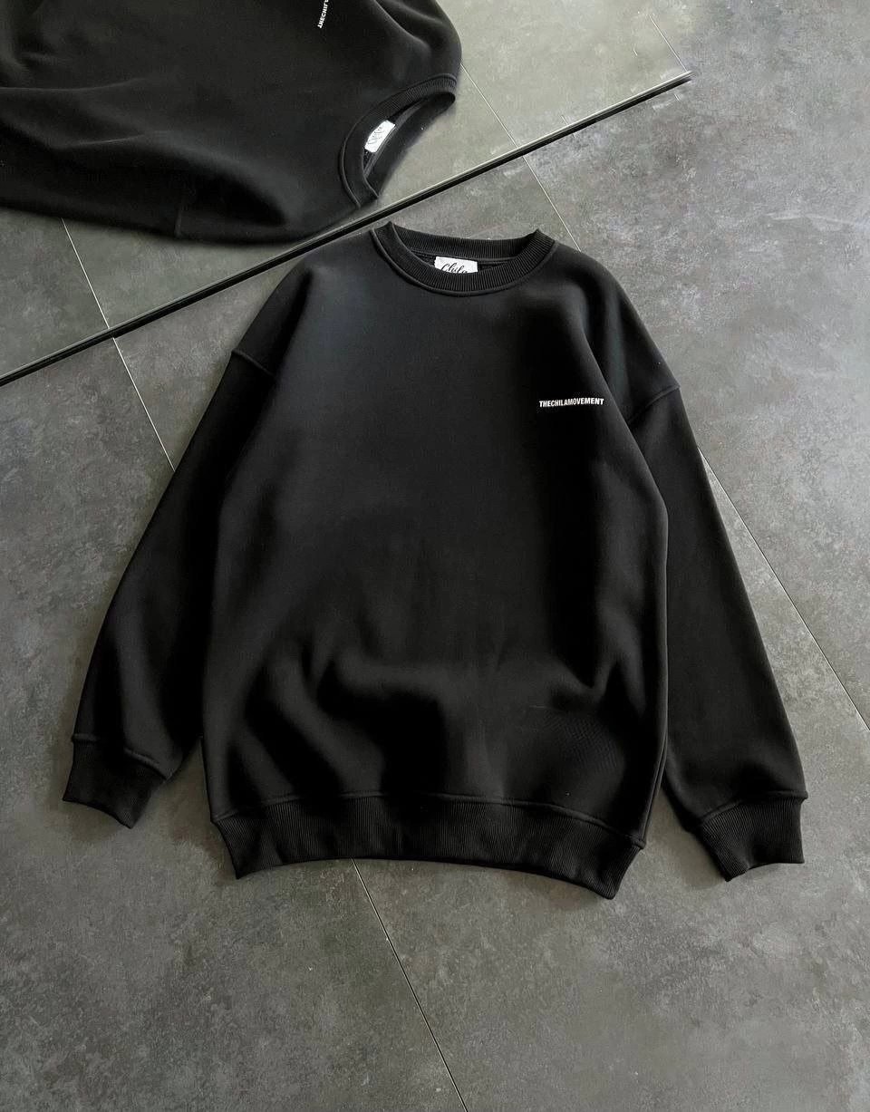 Tarz Yeri Kadın 3 Iplik Kışlık Pamuklu Bisiklet Yaka Oversize Baskılı Sweatshirt - Siyah görsel 4