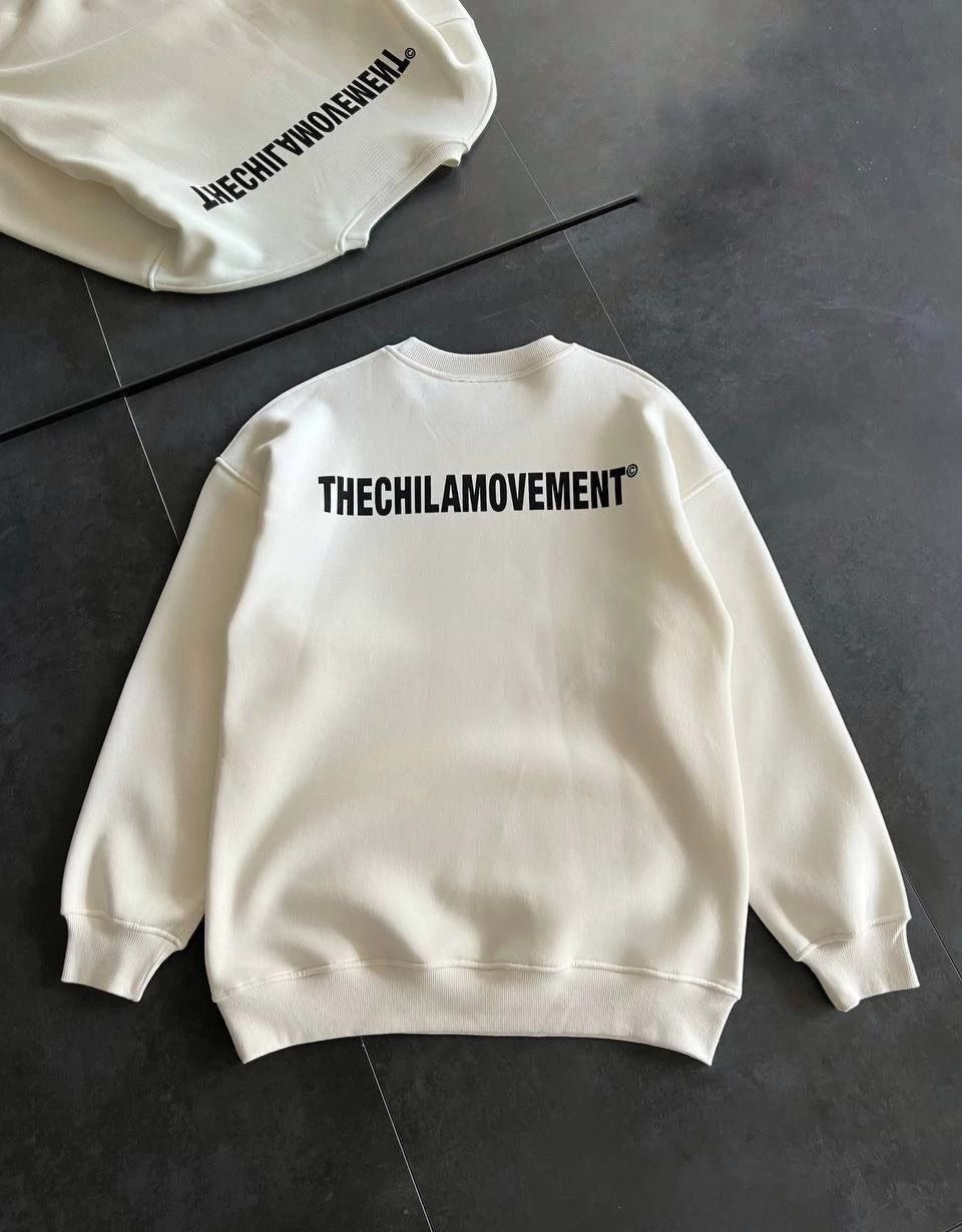 Tarz Yeri Erkek 3 Iplik Pamuklu Kışlık Bisiklet Yaka Oversize Baskılı Sweatshirt - Beyaz görsel 2