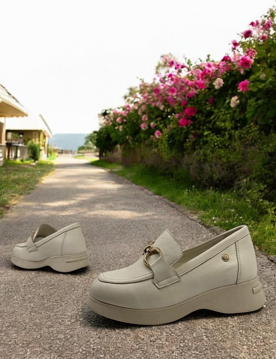 Mammamia D25YA-3615 Krem Kadın Loafer Deri Tam Ortopedik Casual Günlük Ayakkabı görsel 5