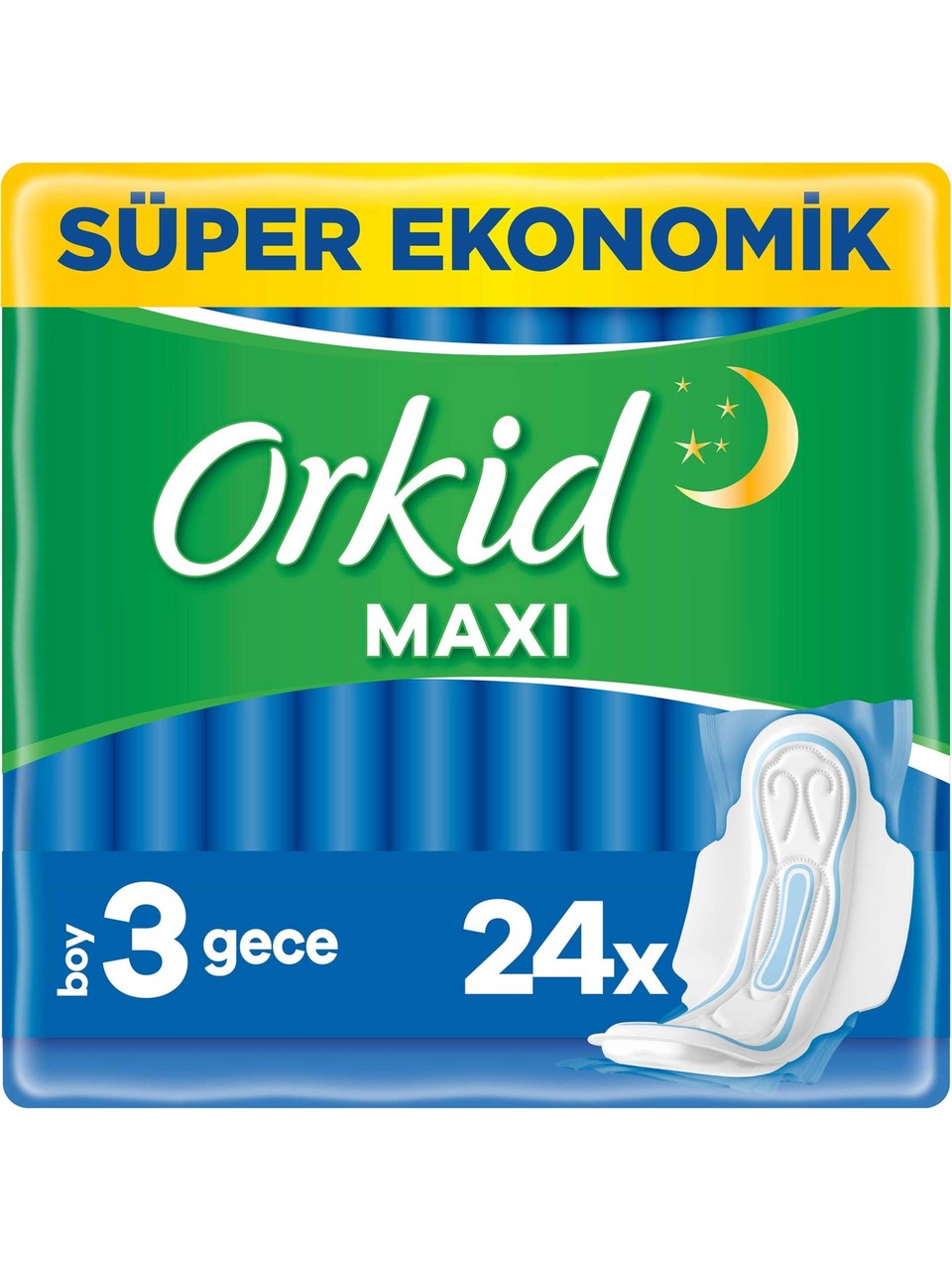 Orkid Maxi Hijyenik Ped Gece (Boy 3) Süper Ekonomik Paket 24 Ped