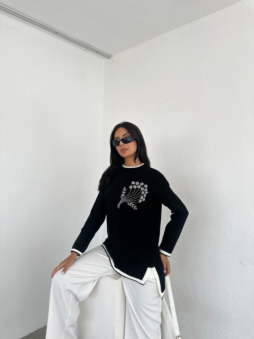Ded Collection Kadın Göğüs Çiçek Nakışlı Triko Tunik görsel 5