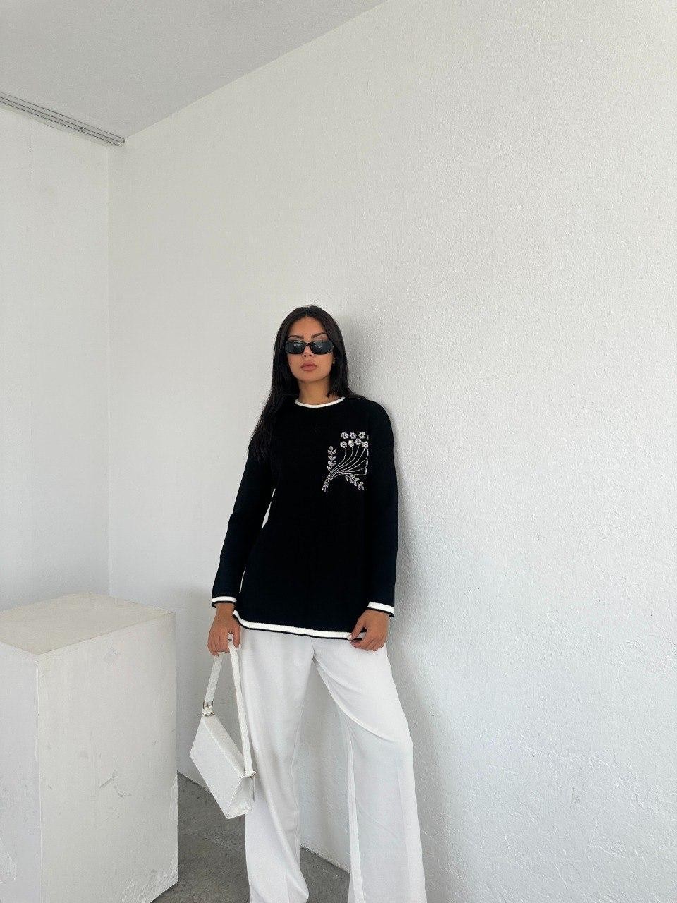 Ded Collection Kadın Göğüs Çiçek Nakışlı Triko Tunik görsel 6