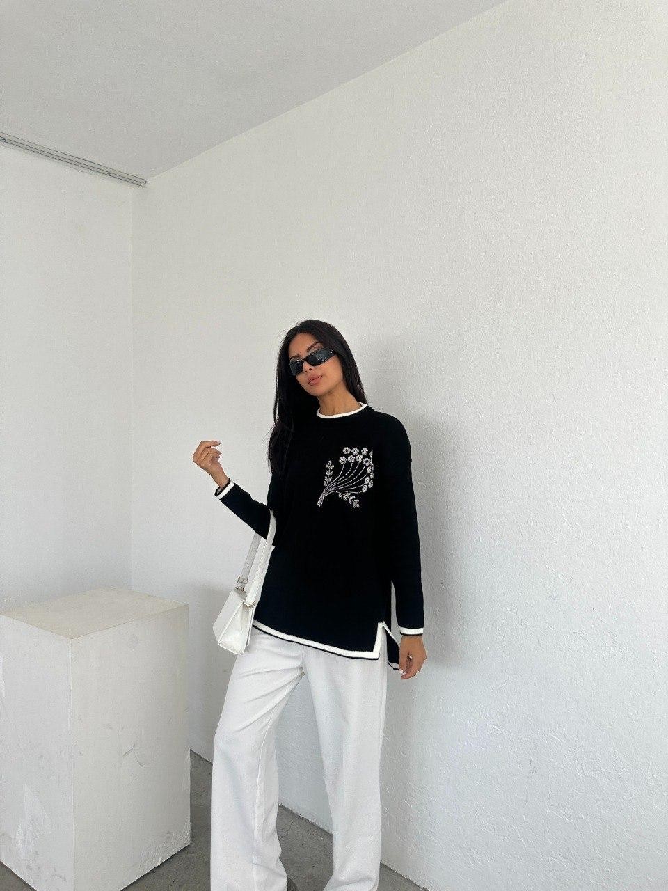 Ded Collection Kadın Göğüs Çiçek Nakışlı Triko Tunik görsel 7