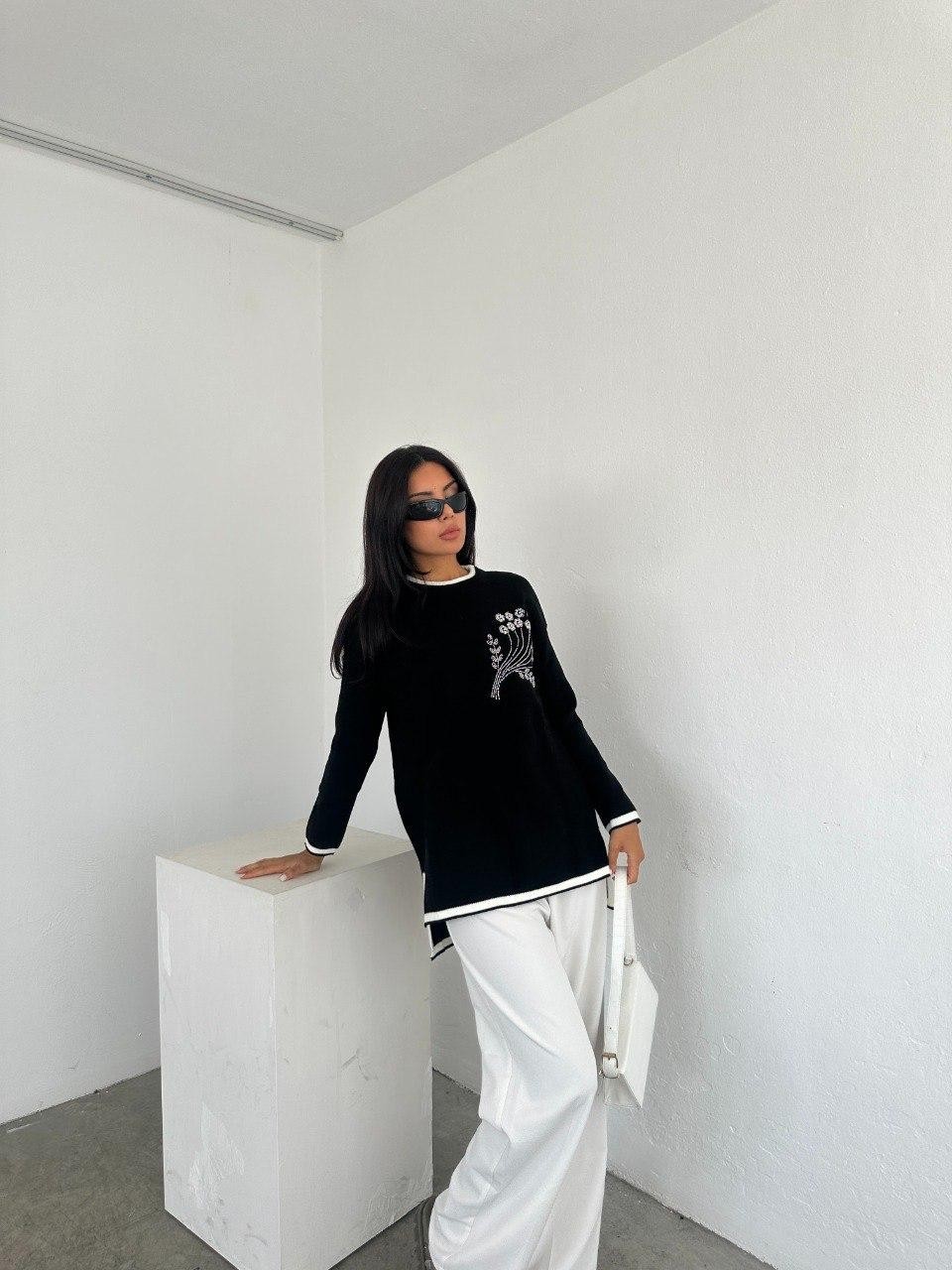 Ded Collection Kadın Göğüs Çiçek Nakışlı Triko Tunik görsel 8