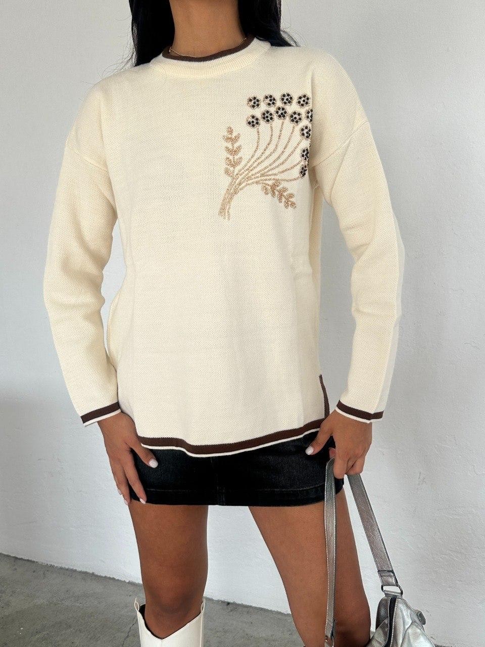 Ded Collection Kadın Göğüs Çiçek Nakışlı Triko Tunik