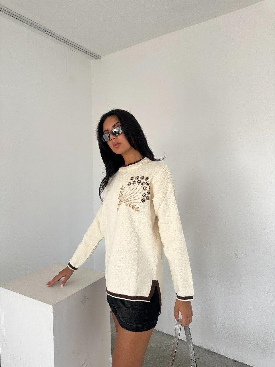 Ded Collection Kadın Göğüs Çiçek Nakışlı Triko Tunik görsel 2