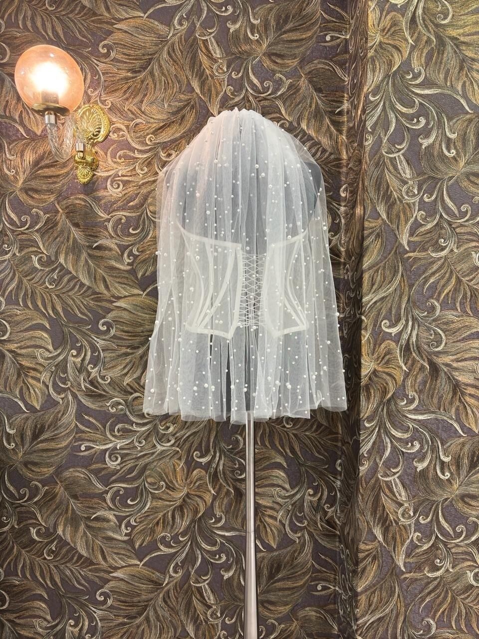 Gold Moda Büyük-Küçük Yoğun Inci Karışık Kısa Duvak (75 cm )