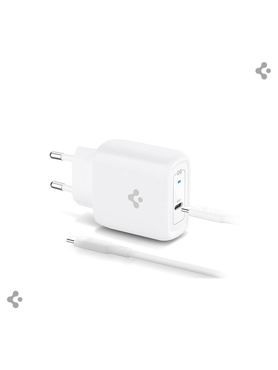 Spigen 45W USB-C Hızlı Şarj Aleti + Örgü Şarj Kablo PPS 2.0 Desteği / Isı Düşürücü GaN Pro Akım Korumalı Güç Adaptörü Super Hızlı Şarj iPhone & Android & iPad & MacBook Type-C - ACH02589