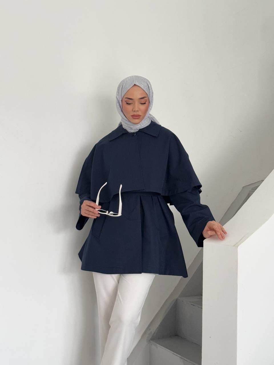 Esila Butik Pelerinli / Pelerinsiz Kullanım Su Itici Kumaş Astarlı Trençkot görsel 2