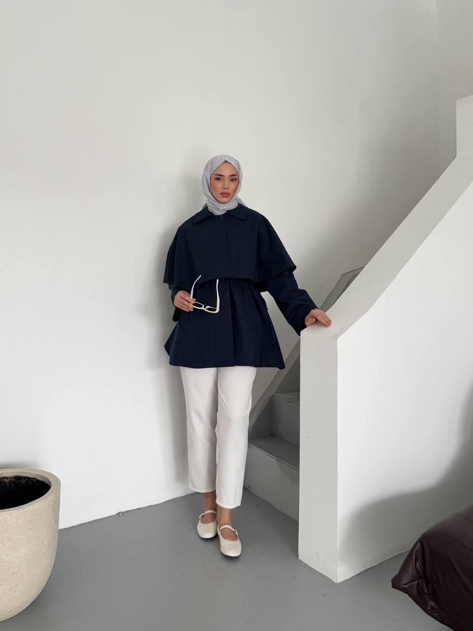 Esila Butik Pelerinli / Pelerinsiz Kullanım Su Itici Kumaş Astarlı Trençkot görsel 3