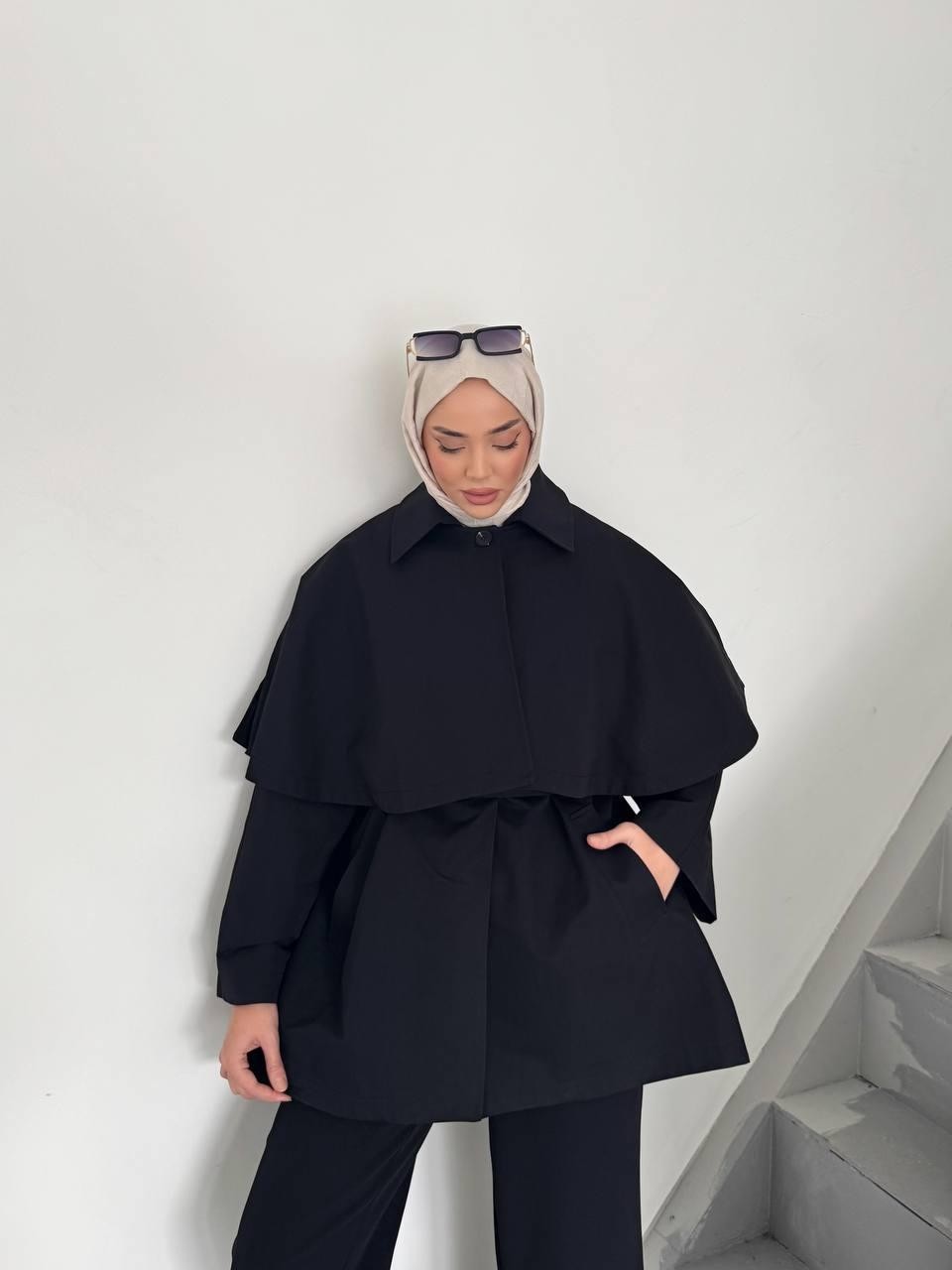 Esila Butik Pelerinli / Pelerinsiz Kullanım Su Itici Kumaş Astarlı Trençkot görsel 6